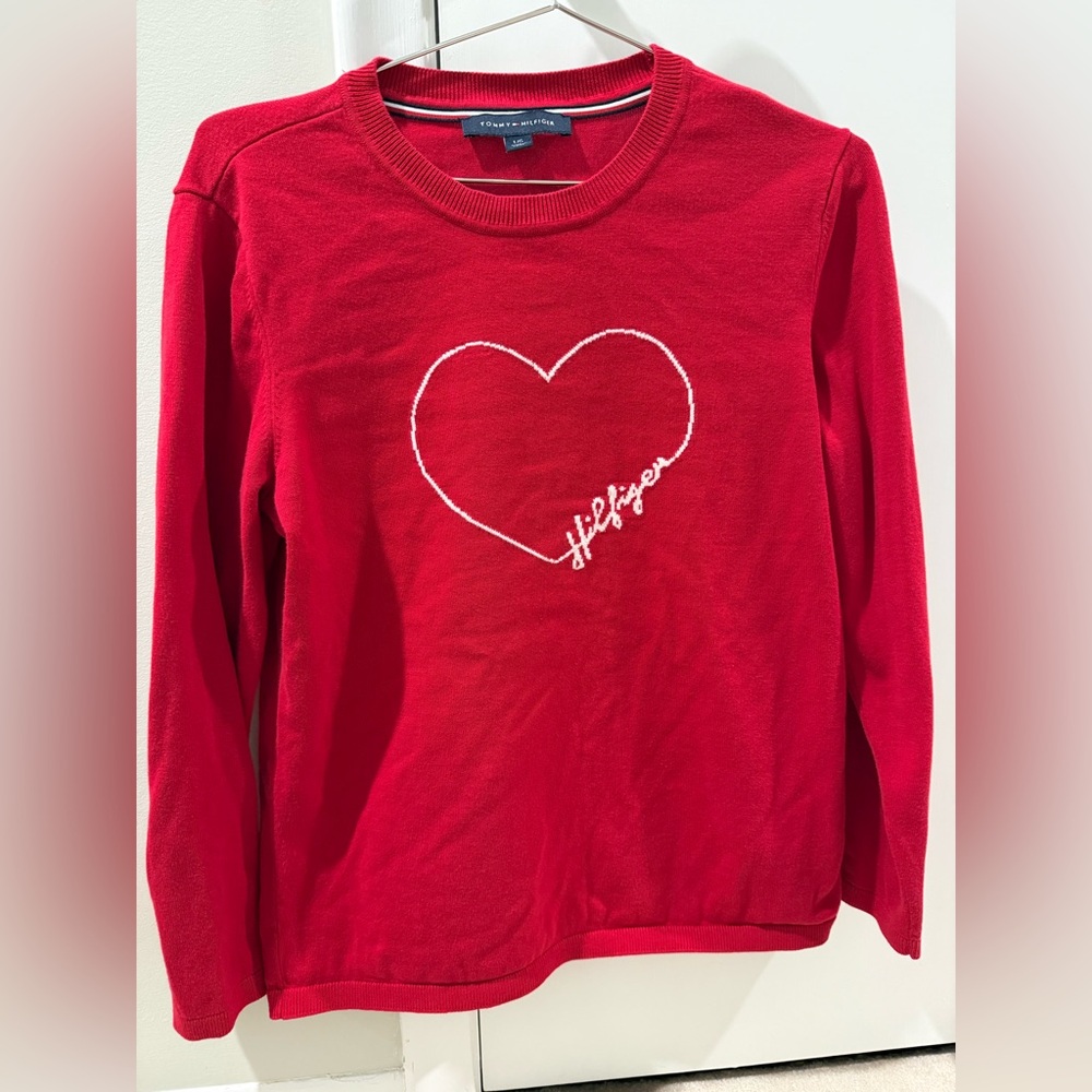 Tommy Hilfiger Red Heart Embroidered Sweater
